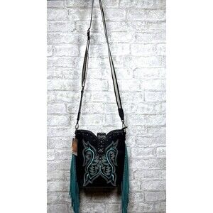 Montana West Crossbody Bag Black Turquoise Fringe Western Embroidered Purse NWT